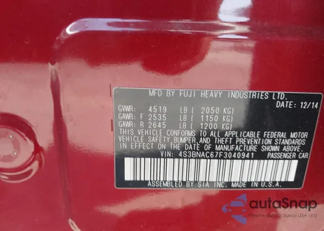 2015 Subaru Legacy 2.5I Premium from USA, damaged, VIN 4S3BNAC67F3040941